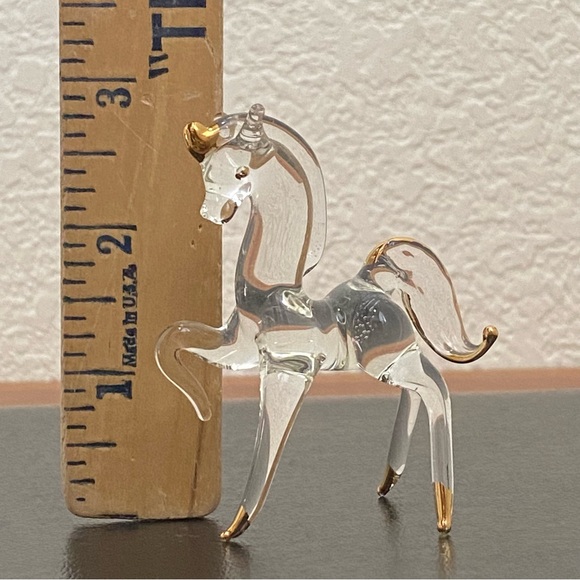 Vintage Clear Spun Glass Gold Gilt Unicorn Mini Figurine - Picture 9 of 11